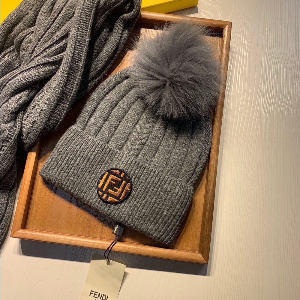Fendi Charcoal Knit Hat and Scarf Set - Picture 7 of 8